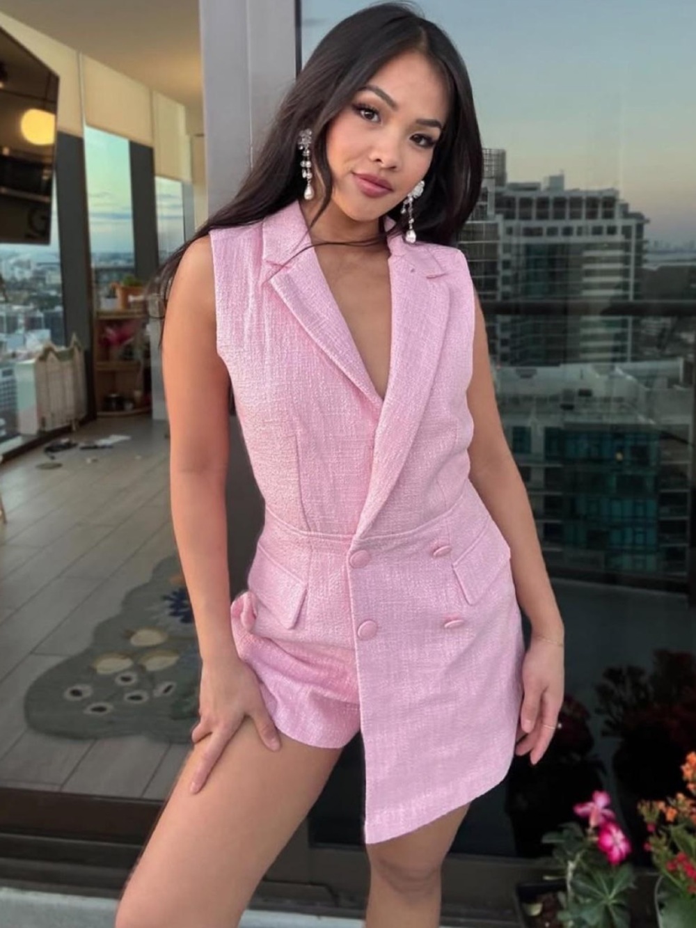 Steve Madden Sleeveless Pink Tweed Double-Breasted Dress Coat